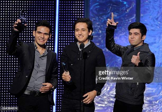 Gruop 3BallMTY receive the Artista Del Ano Temas award at the Billboard Mexican Music Awards presented by State Farm on October 18, 2012 in Los...