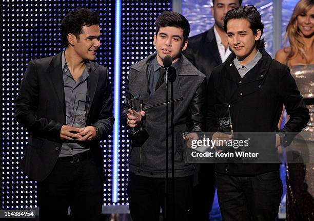 Group 3BallMTY receives the Artista Del Ano Debut at the Billboard Mexican Music Awards presented by State Farm on October 18, 2012 in Los Angeles,...