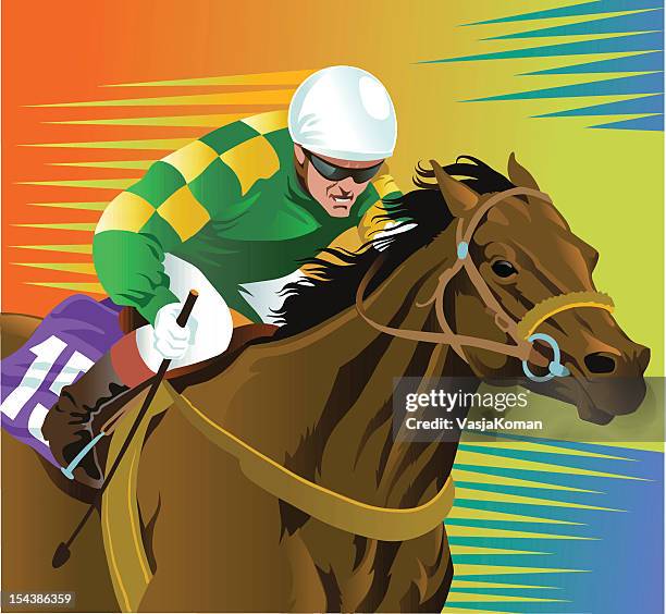 thoroughbred racehorse and jockey - close up - jockey vector stock illustrations