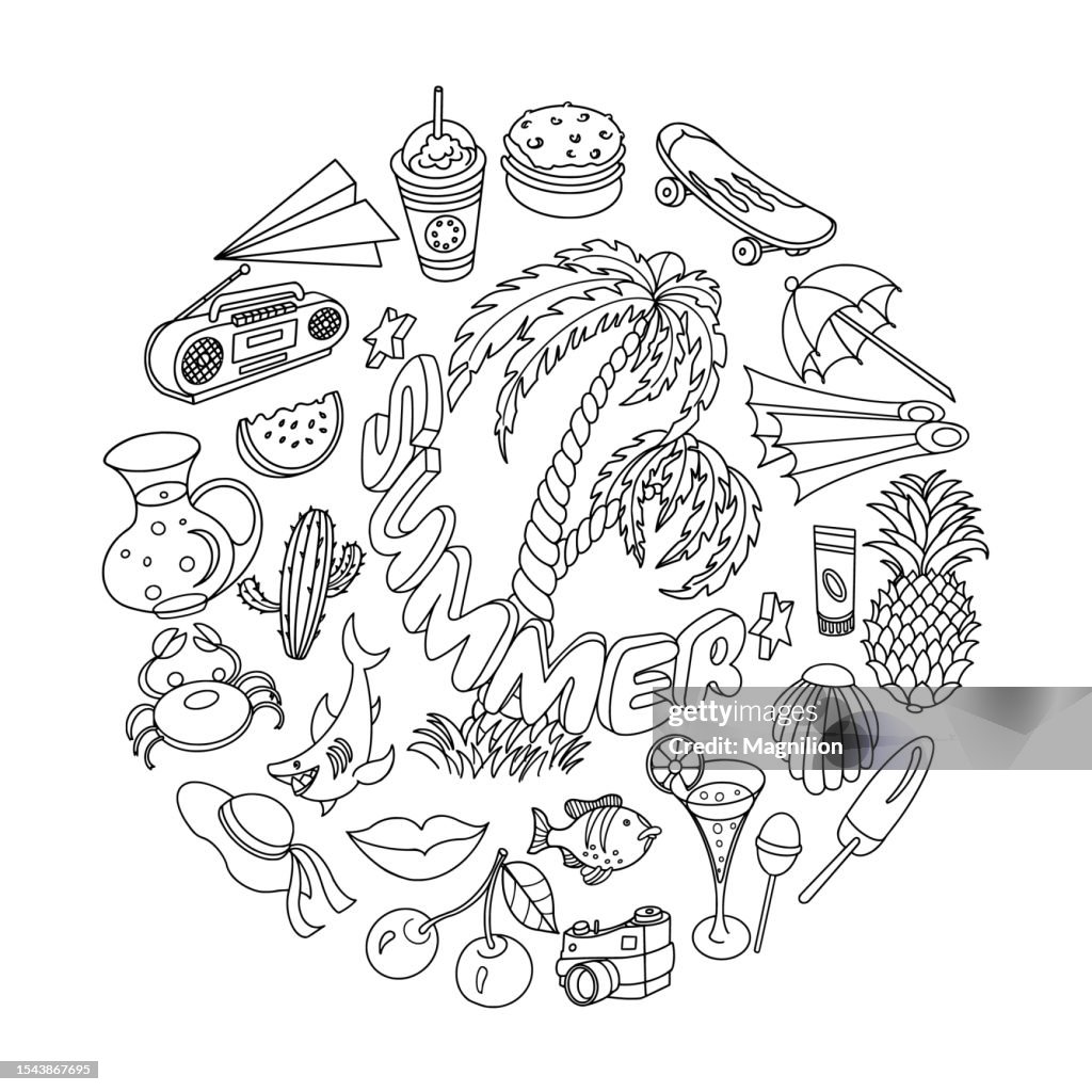 Summer Holidays and Journey Doodles Set , Circle Composition