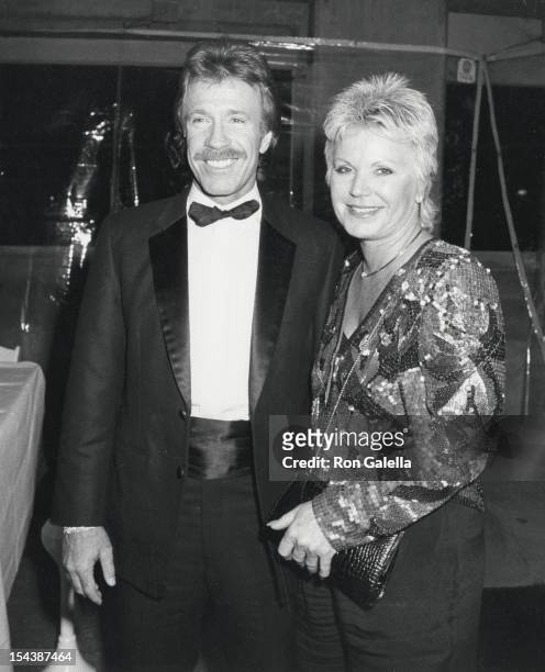 Actor Chuck Norris and wife Diane Holechek attend the party for Sixth Annual American Film Market on February 22, 1986 at the Century Plaza Hotel in...
