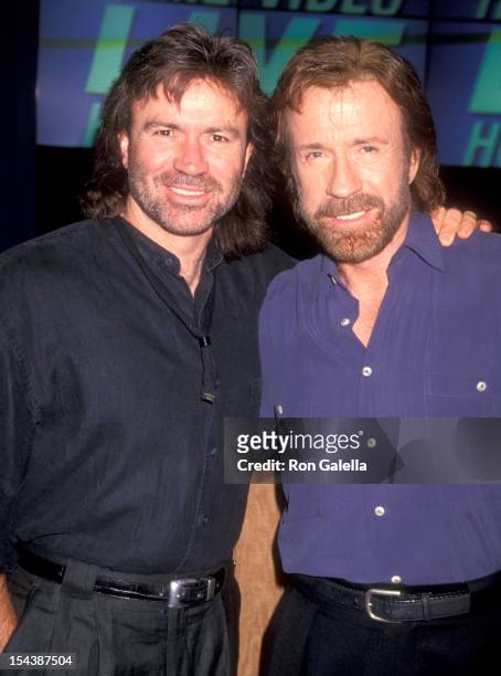 Actor Chuck Norris and brother Aaron Norris attend the 1994 Video Software Dealers Association Convention on July 25, 1994 at Las Vegas Convention...