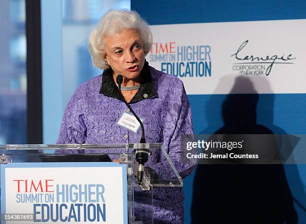 Associate Justice of the Supreme Court of the United States Sandra Day O' Conner addresses the audience during the TIME Summit On Higher Education on...