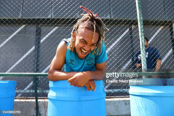 Sekou Mara takes an ice bath during a Southampton FC training session at the Goztepe Training Centre, on July 14, 2023 in Izmir, Turkey.