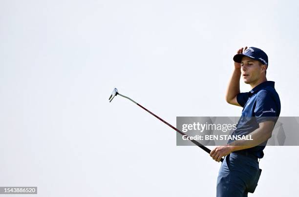 England's Matthew Jordan reacts to his putt on the 17th green on day one of the 151st British Open Golf Championship at Royal Liverpool Golf Course...