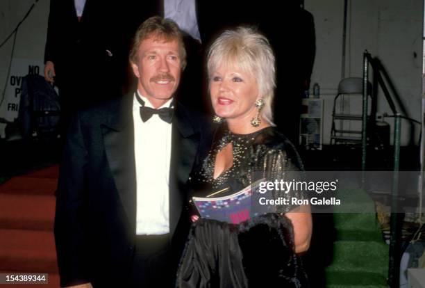 Actor Chuck Norris and wife Diane Holechek attends the 16th Annual American Music Awards on January 30, 1989 at Shrine Auditorium in Los Angeles,...