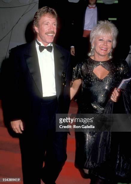 Actor Chuck Norris and wife Diane Holechek attends the 16th Annual American Music Awards on January 30, 1989 at Shrine Auditorium in Los Angeles,...