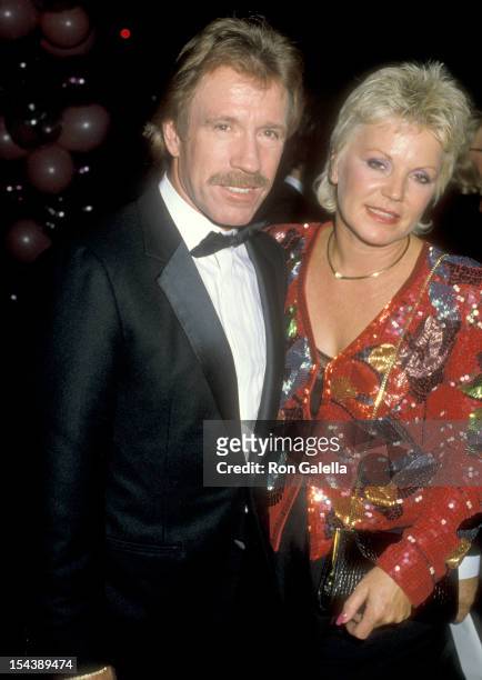 Actor Chuck Norris and wife Diane Holechek attend "The Naked Cage" Hollywood Premiere on February 22, 1986 at Cannon Films Headquarters in Hollywood,...
