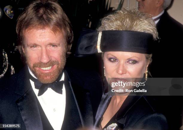 Actor Chuck Norris and wife Diane Holechek attend the 44th Annual Golden Globe Awards on January 31, 1987 at Beverly Hilton Hotel in Beverly Hills,...