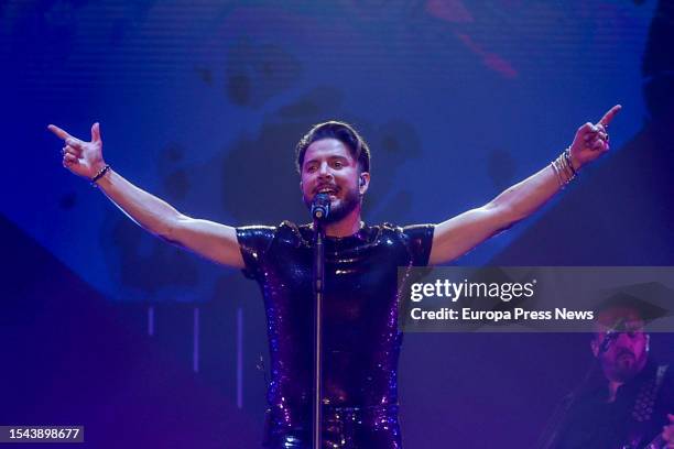 The singer Manuel Carrasco during a performance at the Wizink Center, on 14 July, 2023 in Madrid, Spain. The singer offers two concerts in Madrid,...