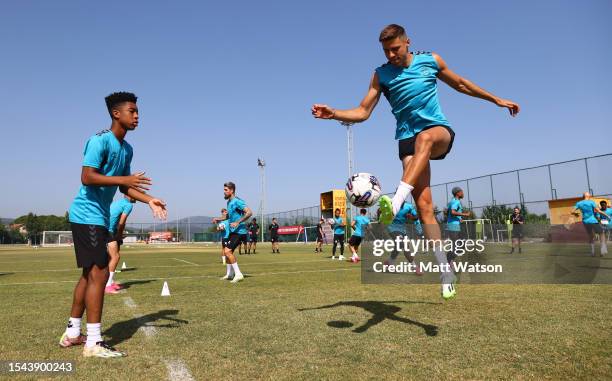 Jan Bednarek during a Southampton FC training session at the Goztepe Training Centre on July 14, 2023 in Izmir, Turkey.