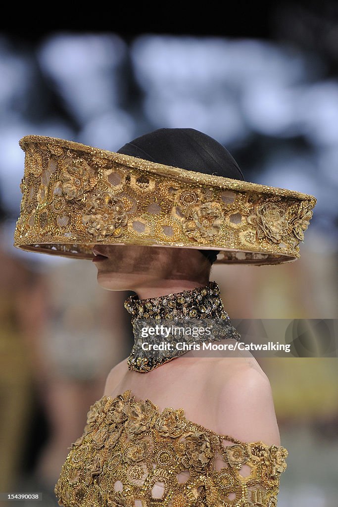 Hat detail on the runway at the Alexander McQueen Spring Summer