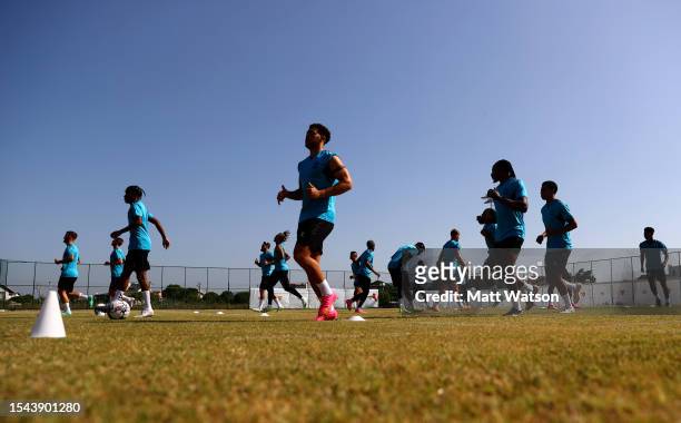 Che Adams and team mates during a Southampton FC training session at the Goztepe Training Centre on July 14, 2023 in Izmir, Turkey.