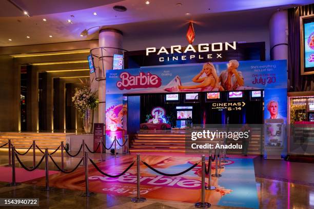 General view of Siam Paragon Cineplex ahead of the "Barbie" movie premiere in Bangkok, Thailand on July 19, 2023. People attend the pink carpet world...