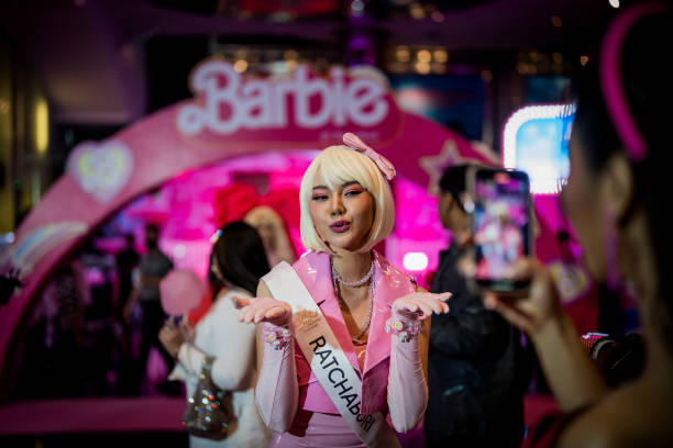 Miss Ratchaburi poses for a photo at the pink carpet during "Barbie" premiere in Bangkok, Thailand on July 19, 2023.