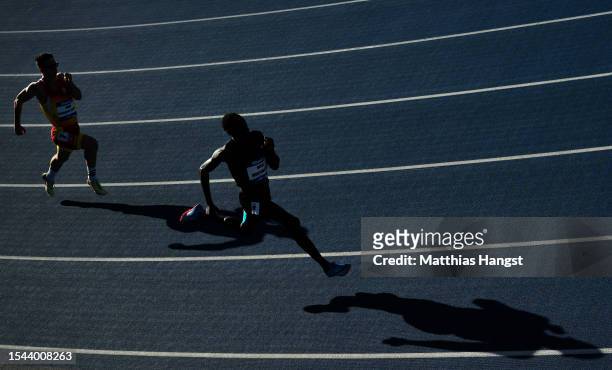 Bose Mokgwathi of Botswana competes in the Men's 400m T13 Round 1 he during day seven of the Para Athletics World Championships Paris 2023 at Stade...