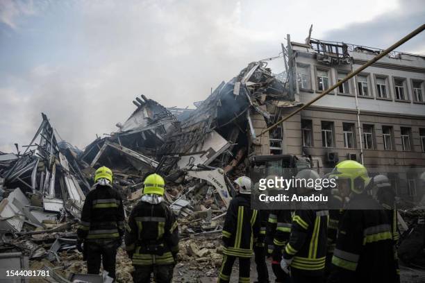 Firefighters extinguish fire at damaged house after an attacks in Odesa, Ukraine on July 19, 2023. A total of 174 rescuers and 44 units of emergency...