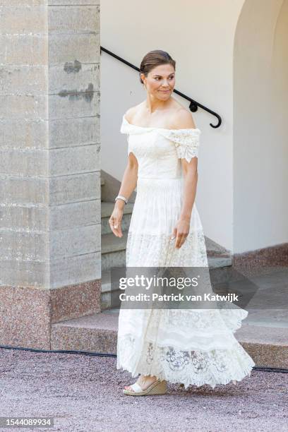 Crown Princess Victoria of Sweden attends her birthday celebration at Solliden Castle on July 14, 2023 in Borgholm, Sweden.