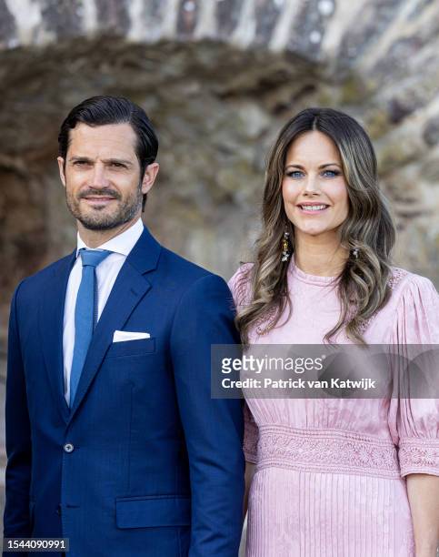 Prince Carl Philip of Sweden and Princess Sofia of Sweden attend the birthday celebration of the Crown Princess at Borgholm Slot on July 14, 2023 in...