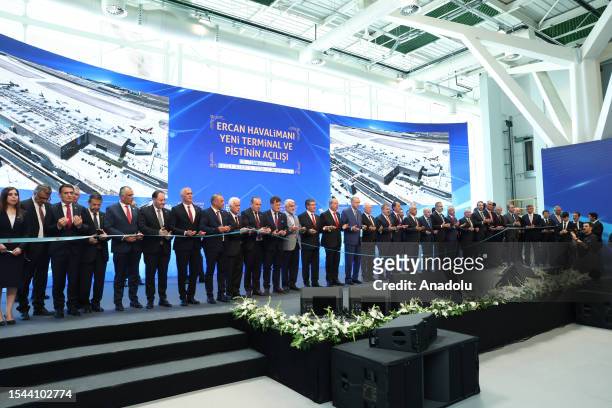 Turkish President Recep Tayyip Erdogan attends the opening ceremony of the New Ercan Airport in Nicosia, Turkish Republic of Northern Cyprus on July...