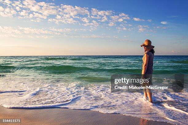 woman at  beach - festin stock-fotos und bilder