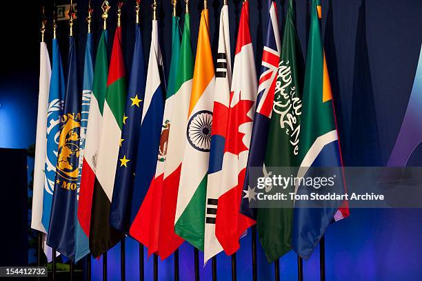 Flags of the member states at the G20 Summit in Cannes, France, 3rd January 2011.