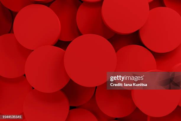 bright red monochrome circles shape background. abstract 3d pattern. - red circle stock pictures, royalty-free photos & images
