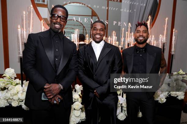 Mark Pitts, A$AP Ferg, and Miguel attend the Shawn Carter Foundation 20th Anniversary Black Tie Gala at Pier 60 on July 14, 2023 in New York City.