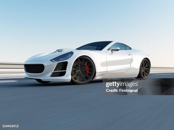 white super car on the racing track - sports car racing stock pictures, royalty-free photos & images
