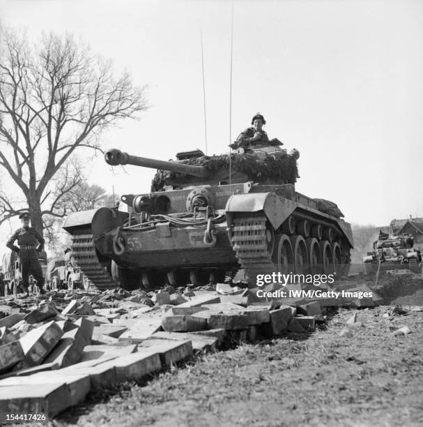 The British Army In North-West Europe 1944-45, Comet tanks of the 2nd Fife and Forfar Yeomanry, 11th Armoured Division, crossing the Weser at...