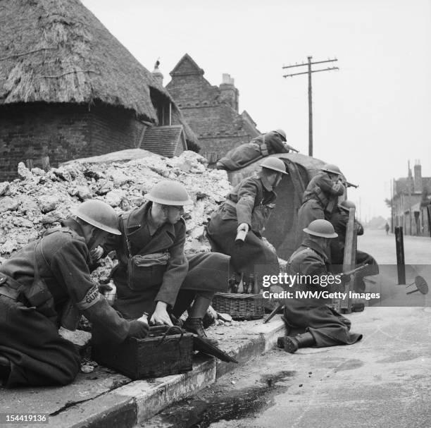 The Home Guard 1939-1945, The Home Guard: A squad of Home Guards prepare to deal with an invader by means of Molotov cocktails during training in the...