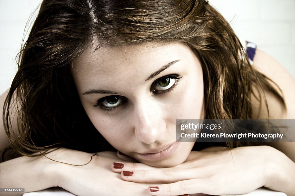 Resting Head Girl Resting Head On Hands High-Res Stock Photo - Getty Images