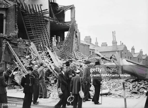 Winston Churchill As Prime Minister 1940-1945, The Prime Minister Winston Churchill visits bombed out buildings in the East End of London on 8...