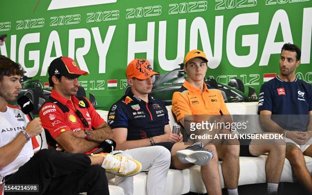 Alpines's French driver Pierre Gasly, Ferrari's Spanish driver Carlos Sainz Jr., Red Bull Racing's Dutch driver Max Verstappen, McLaren's Australian...
