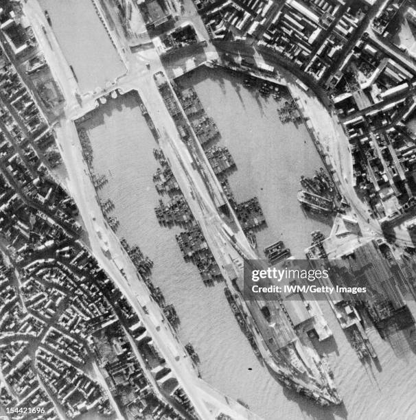German Preparations For Operation Sealion, The Planned Invasion Of England German invasion barges waiting at Boulogne Harbour, France during the...