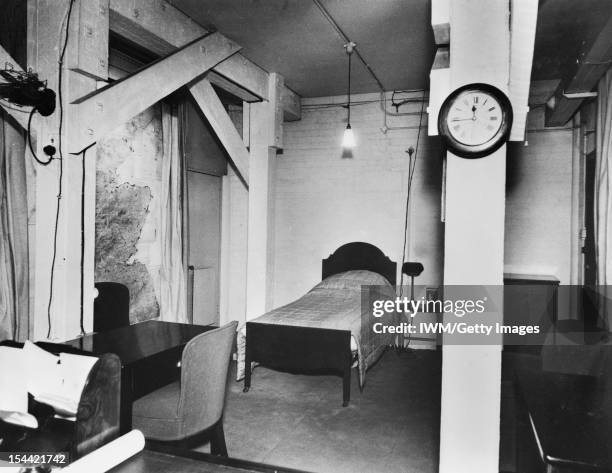 The Cabinet War Rooms, The Prime Minister's combined office and bedroom in the Cabinet War Rooms, circa 1942.