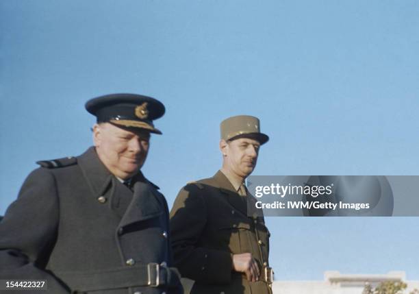 Winston Churchill In Marrakesh, Morocco, January 1944, The Prime Minister, the Rt Hon Winston Churchill, MP with General de Gaulle during the...