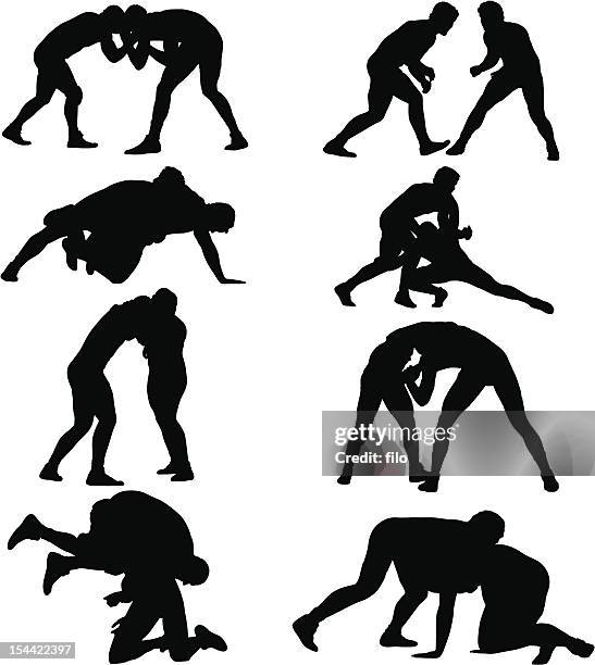 wrestling-silhouetten - rough housing stock-grafiken, -clipart, -cartoons und -symbole