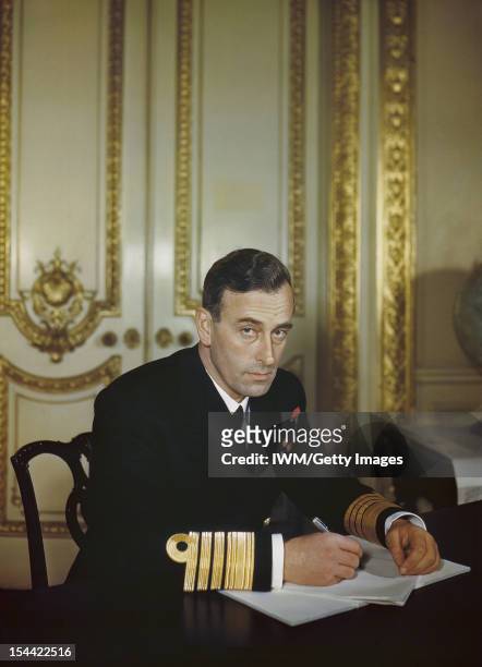 Admiral Of The Fleet Earl Mountbatten Of Burma, Admiral Lord Louis Mountbatten sitting at his desk , circa 1943.