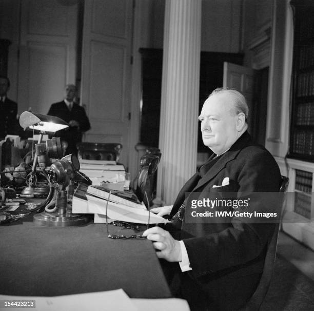 Winston Churchill As Prime Minister 1940-1945, Home Front: Churchill makes the victory broadcast on BBC radio, 8 May 1945.