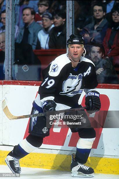 Brian Bradley of the Tampa Bay Lightning skates on the ice during an NHL game against the Montreal Canadiens on April 22, 1995 at the Montreal Forum...