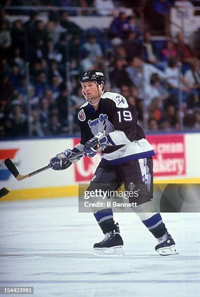 Brian Bradley of the Tampa Bay Lightning skates on the ice during an NHL game against the New York Islanders on November 7, 1992 at the Nassau...