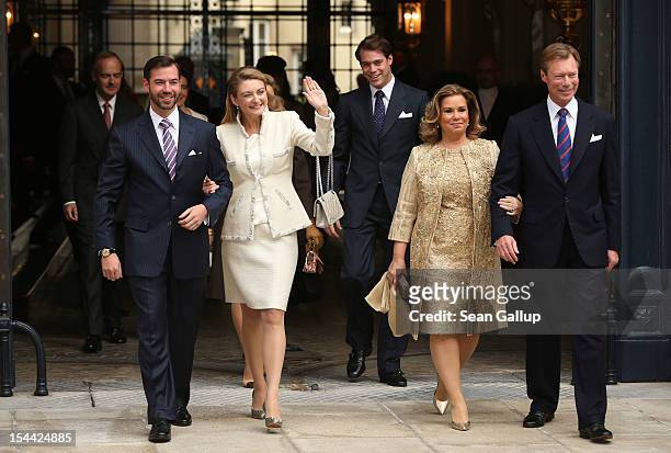 Crown Prince Guillaume of Luxembourg, Countess Stephanie de Lannoy, Duchess Maria Teresa of Luxembourg and Grand Duke Henri of Luxembourg depart the...