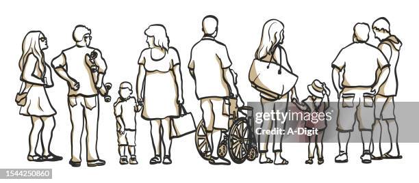 bildbanksillustrationer, clip art samt tecknat material och ikoner med diversity sidewalk crowd sketch beige shading - sketch