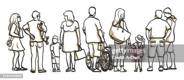 diversity sidewalk crowd sketch beige shading - vignette stock illustrations