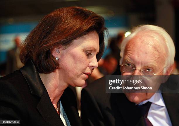 German Agriculture and Consumer Protection Minister Ilse Aigner and Edmund Stoiber, former Minister-President of Bavaria, chat together ahead of the...