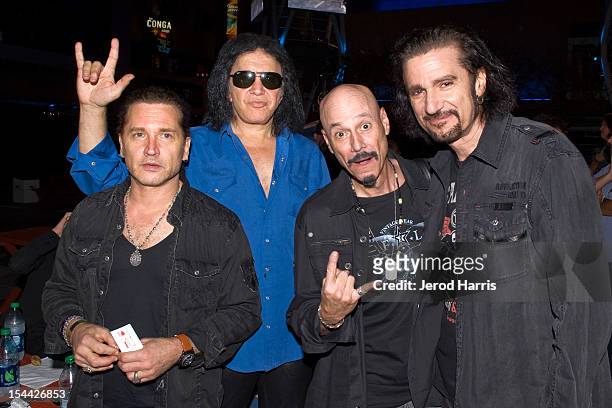 Eric Singer, Gene Simmons, Bob Kulick, and Bruce Kulick backstage at KISS Army Night and jam session at Rocktoberfest at L.A. LIVE at L.A. LIVE on...