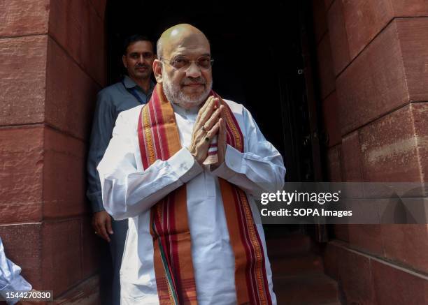 Amit Shah, India's Home Minister, seen arriving for monsoon session 2023 of Parliament in New Delhi.