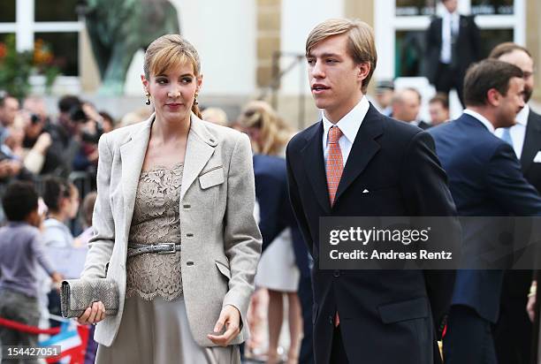 Princess Tessy of Luxembourg and Prince Louis of Luxembourg arrive during the civil ceremony for the wedding of Prince Guillaume Of Luxembourg and...