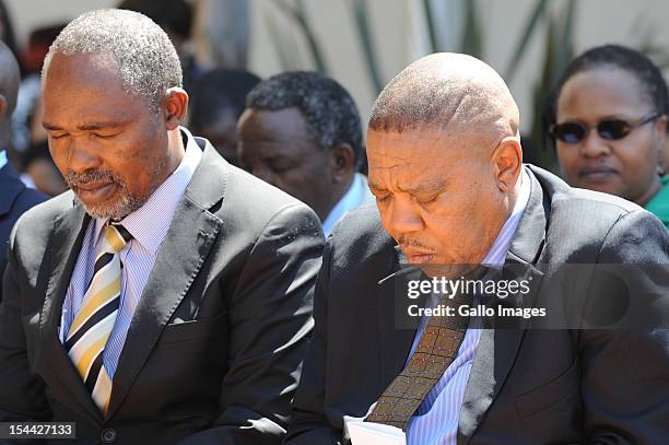 South African Football Association Vice President Chief Mwelo Nonkonyana and Africa Cup of Nations CEO Mvuzo Mbebe attend a memorial service for the...